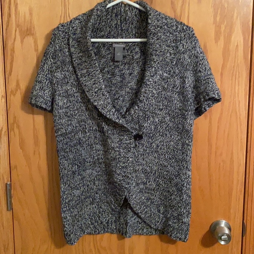 Short Sleeve Shawl Collar Sweater Cardigan - Gray